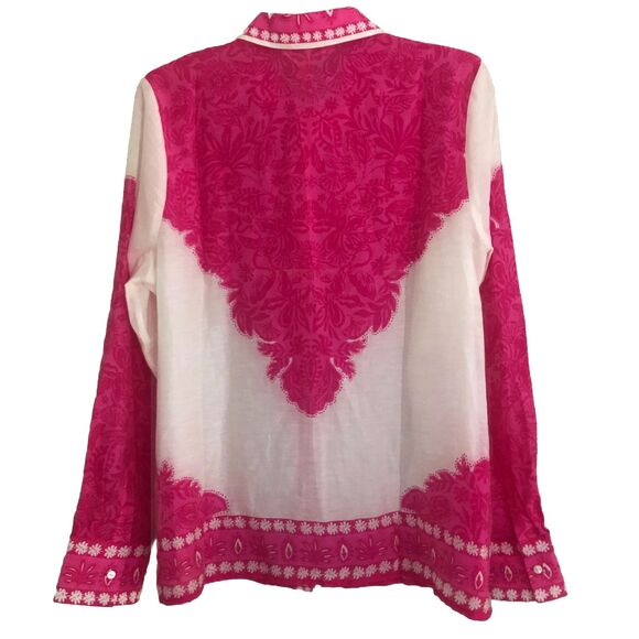 Lilly Pulitzer Kiran Button Down Top Womens Sz L Western Glam Pink White NEW - Picture 8 of 16